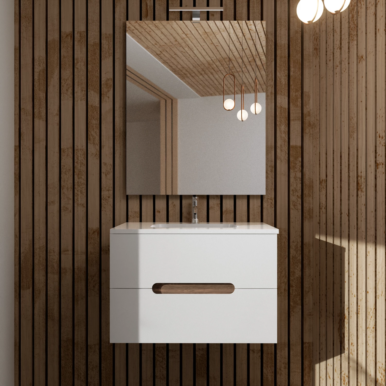 Mobile da bagno sospeso 100cm bianco lucido con lavabo e specchio mod.  Jasper